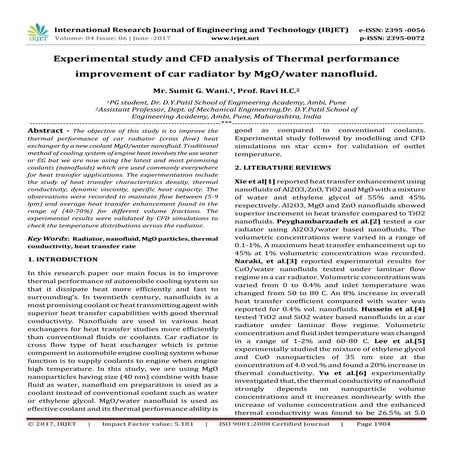 Experimental Study and CFD Analysis of Thermal Performance Improvement ...