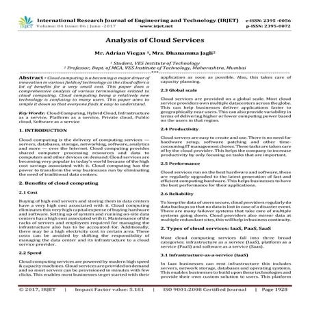 Analysis of Cloud Services