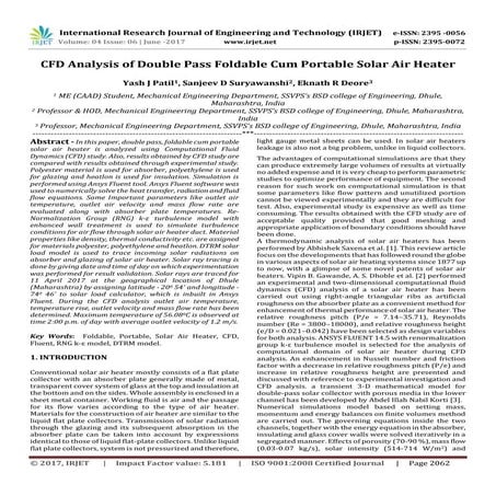 CFD Analysis of Double Pass Foldable Cum Portable Solar Air Heater | PDF
