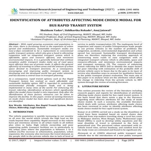 Identification of Attributes Affecting Mode Choice Modal for Bus Rapid Transi...