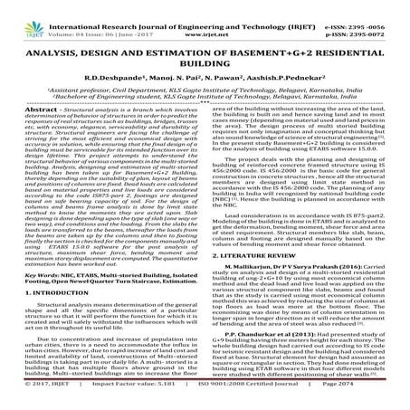 Analysis, Design and Estimation of Basement +G+2 Residential Building