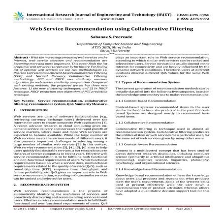 Web Service Recommendation using Collaborative Filtering
