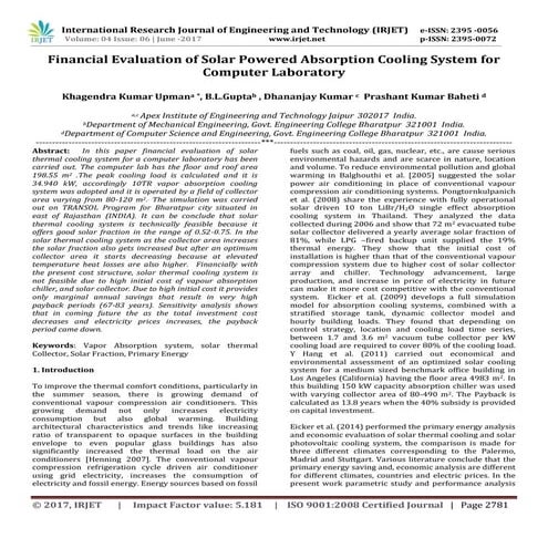 Financial Evaluation of Solar Powered Absorption Cooling System for Computer ...
