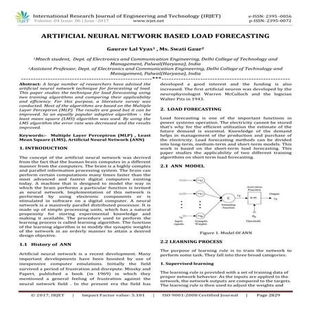 Artificial Neural Network Based Load Forecasting