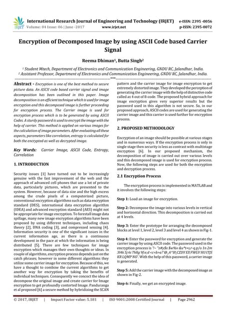 Encryption of Decomposed Image by using ASCII Code based Carrier Signal