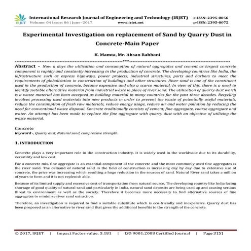 Experimental Investigation on Replacement of Sand by Quarry Dust in Concrete-...