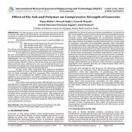 Effect of Fly Ash and Polymer on Compressive Strength of Concrete