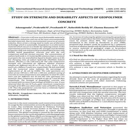 IRJET-Study on Strength and Durability Aspects of Geopolymer Concrete