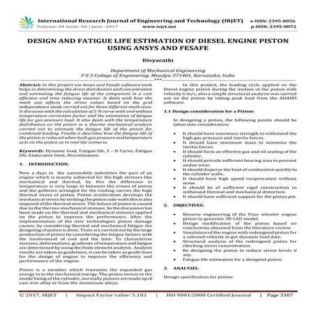 IRJET-Design and Fatigue Life Estimation of Diesel Engine Piston using Ansys ...