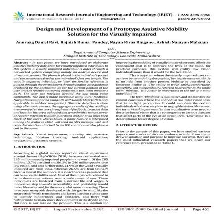 Design and Development of a Prototype Assistive Mobility Solution for the Vis...