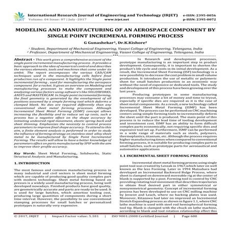 Modeling and Manufacturing of an Aerospace Component by Single Point Incremen...