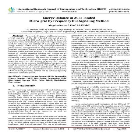 Energy Balance in AC Is-landed Micro-grid by Frequency Bus Signaling Method