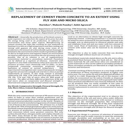 Replacement of Cement from Concrete to an Extent using Fly Ash and Micro Silica