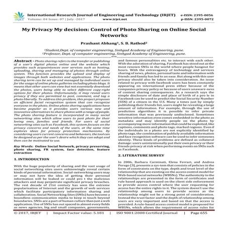 My Privacy My decision: Control of Photo Sharing on Online Social Networks