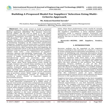 Building a Proposed Model for Suppliers' Selection using Multi-Criteria ...