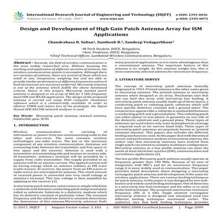Design and Development of High Gain Patch Antenna Array for ISM Applications