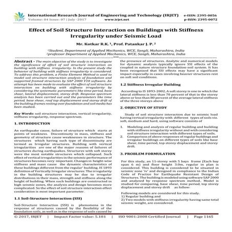 Effect of Soil Structure Interaction on Buildings with Stiffness Irregularity...