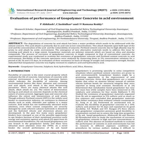 Resistance of geopolymer concrete | PDF