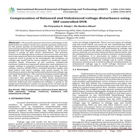 Compensation of Balanced and Unbalanced Voltage Disturbance using SRF Control...