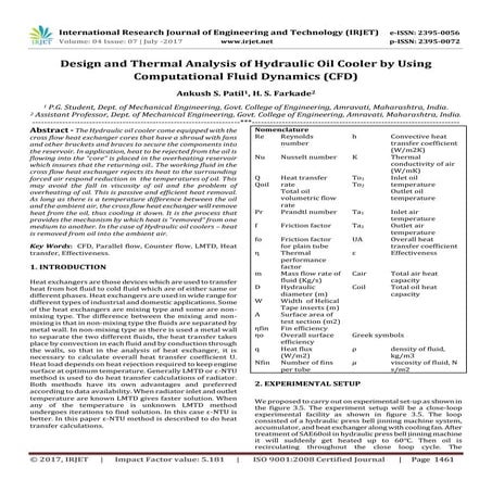 Design and Thermal Analysis of Hydraulic Oil Cooler by using Computational Fl...