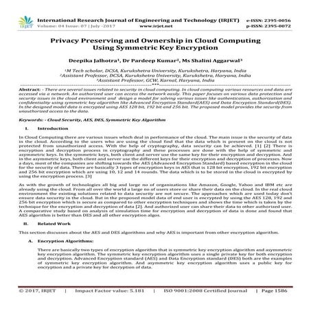 Privacy Preserving and Ownership in Cloud Computing using Symmetric Key Encry...