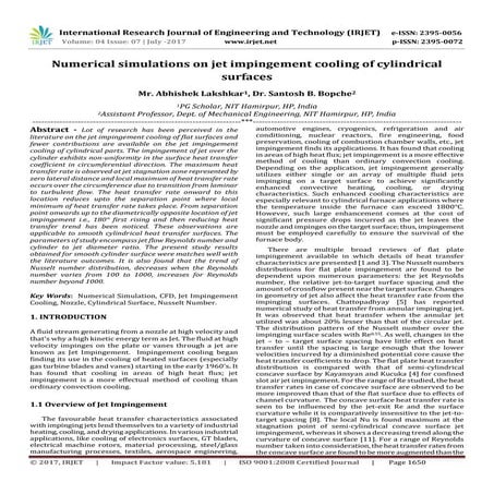 Numerical Simulations on Jet Impingement Cooling of Cylindrical Surfaces