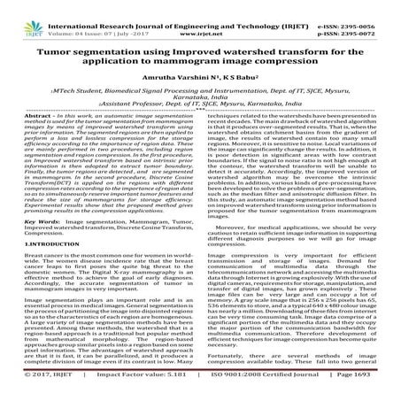 Irjet v4 i736Tumor Segmentation using Improved Watershed Transform for the Ap...
