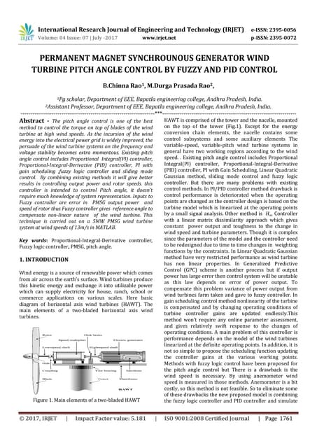 Design and Control of the Pitch of Wind Turbine through PID | PDF ...