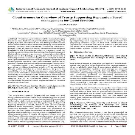 Cloud Armor: An Overview of Trusty Supporting Reputation based Management for...