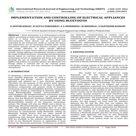Implementation and Controlling of Electrical Appliances by using Bluetooth