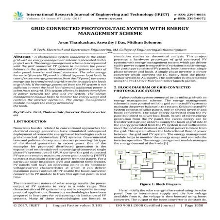 Grid Connected Photovoltaic System with Energy Management Scheme