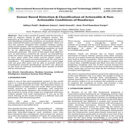 Sensor Based Detection & Classification of Actionable & Non-Actionable Condit...