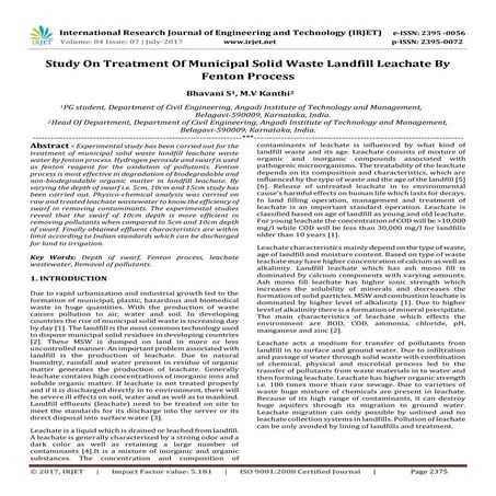 TREATMENT OF LANDFILL LEACHATE USING ALGAE | PDF