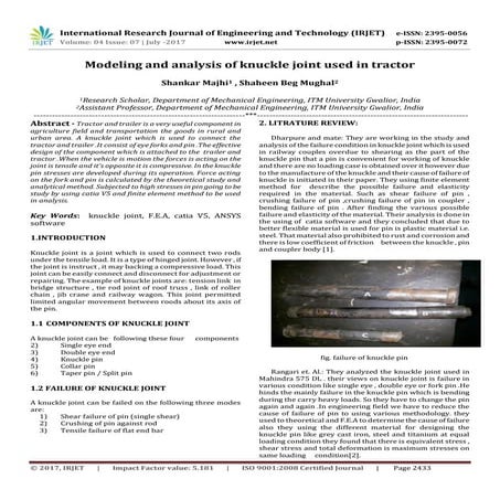 Modeling and Analysis of Knuckle Joint used in Tractor