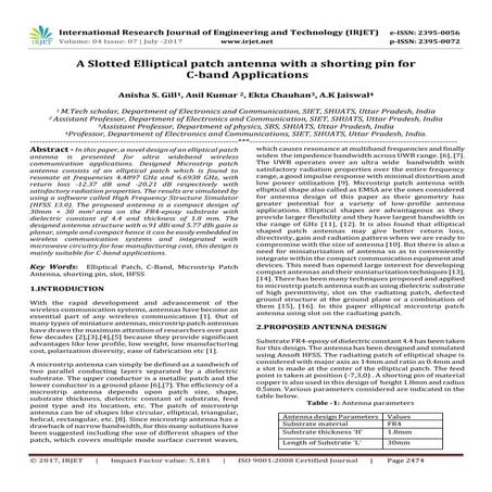 A Slotted Elliptical Patch Antenna with a Shorting Pin for C-band Applications