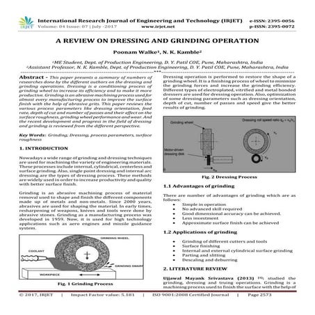 A Review on Dressing and Grinding Operation
