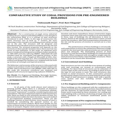 Comparative Study of  Codal Provisions for Pre-Engineered Buildings