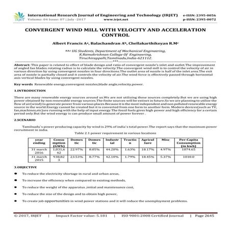 Convergent Wind Mill with Velocity and Acceleration Control