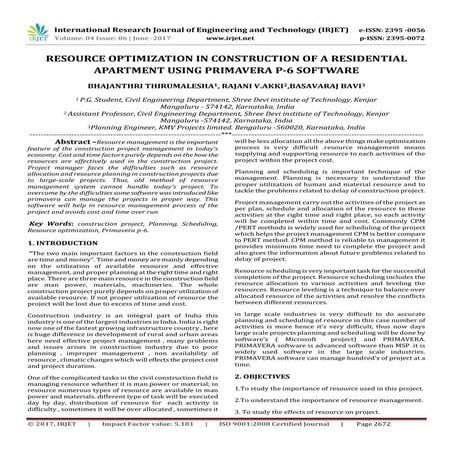 Resource Optimization in Construction of a Residential Apartment using Primav...