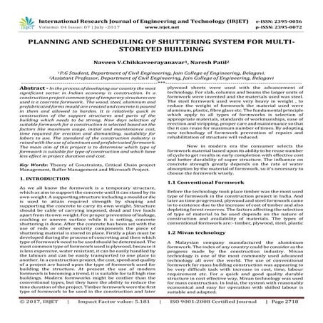 Planning and Scheduling of Shuttering System for Multi-Storeyed Building