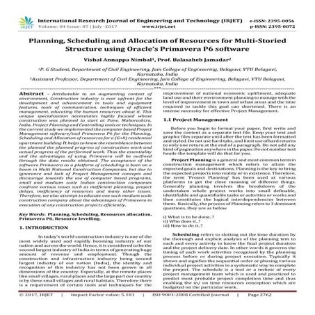 Planning, Scheduling and Allocation of Resources for Multi-Storied Structure ...