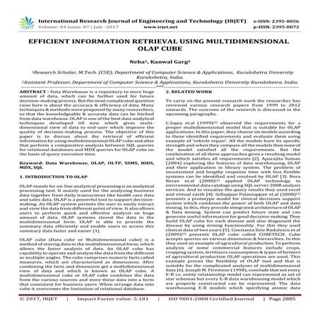 Efficient Information Retrieval using Multidimensional OLAP Cube