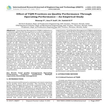 Quality Improvement Practices and Compliance Performance of Selected ...