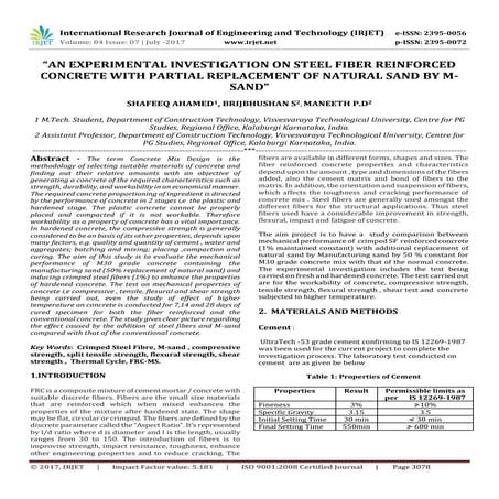 An Experimental Investigation on Steel Fiber Reinforced Concrete with Partial...