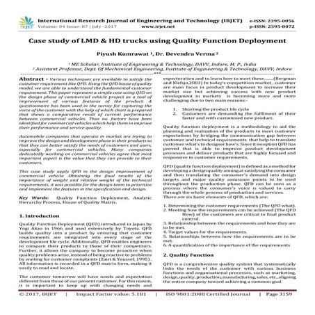 Case study of LMD & HD trucks using Quality Function Deployment
