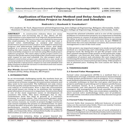 Application of Earned Value Method and Delay Analysis on Construction Project...