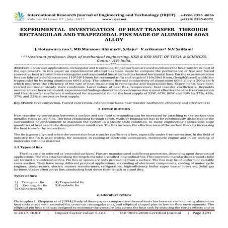 Experimental Investigation of Heat Transfer through Rectangular and Trapezoid...