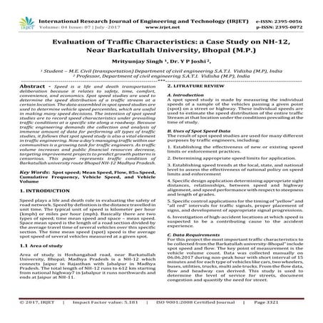 Evaluation of Traffic Characteristics: a Case Study on NH-12, Near Barkatulla...