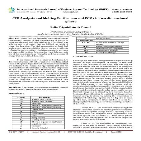 CFD Analysis and Melting Performance of PCMs in Two Dimensional Sphere