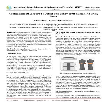 Applications of Sensors to Detect the Behavior of Human. A Survey Paper